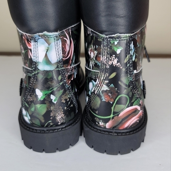 Timberland Women Heritage 6" WATERPROOF Black Floral Roses Nubuck Boots Size 6.5 - Picture 4 of 7